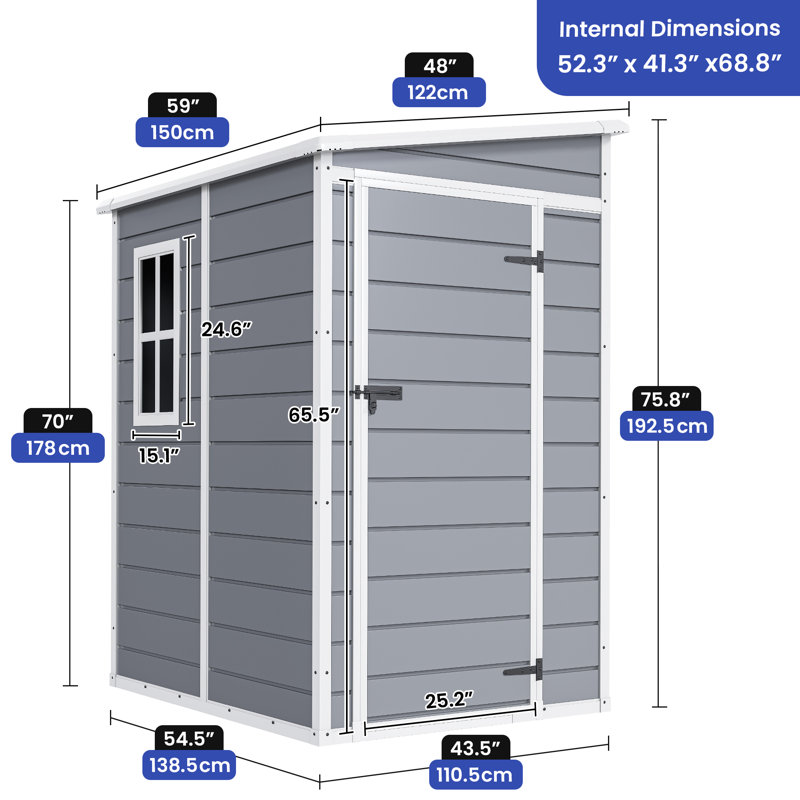 4 ft. W x 5 ft. D Metal Vertical Storage Shed