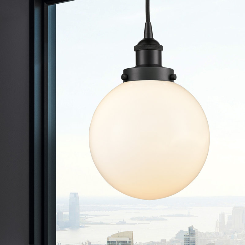 Frederick 1 - Light Single Pendant, White, 11.5" H x 8" W x 8" D, Matte Black