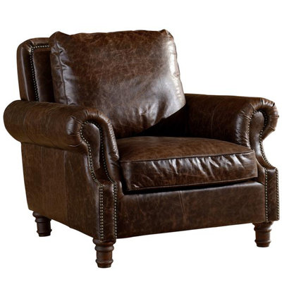 Fauteuil à accoudoirs roulés English - Cuir brun foncé