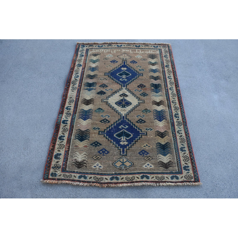 Tapis en laine 37,4 x 52,4 po, motif géométrique traditionnel