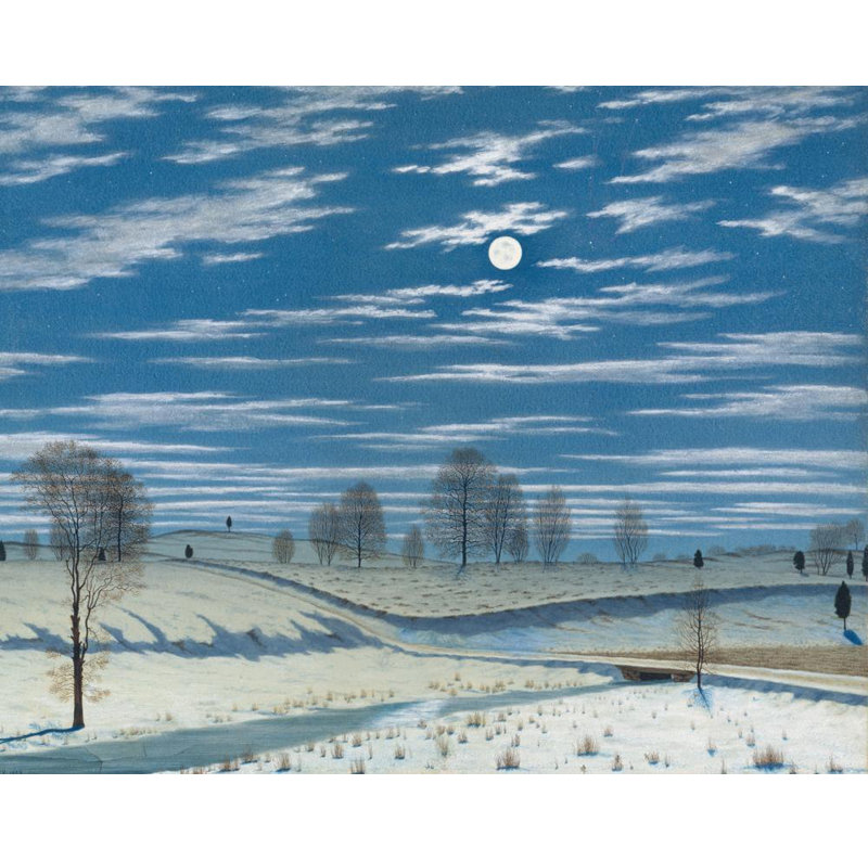 «Winter Scene in Moonlight» par Henry Farrer - Art mural sur toile tendue avec châssis, H 24 po x l 17 po