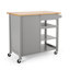  Rolling Kitchen Island with Drawer, Cabinet and Towel Rack, Grey