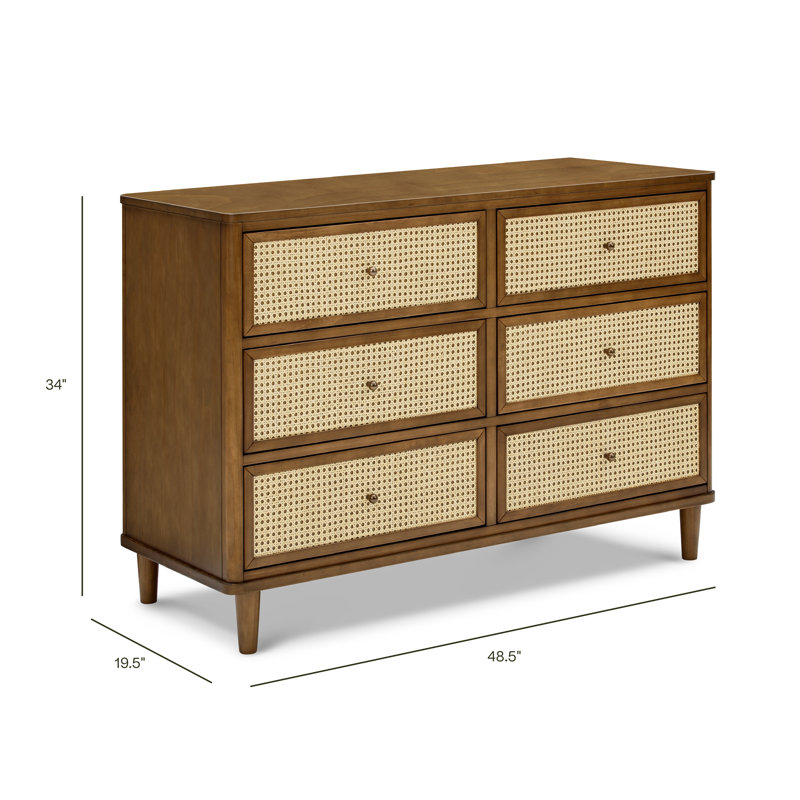Marin with Cane 6 Drawer Dresser, Natural Walnut/ Blonde Cane