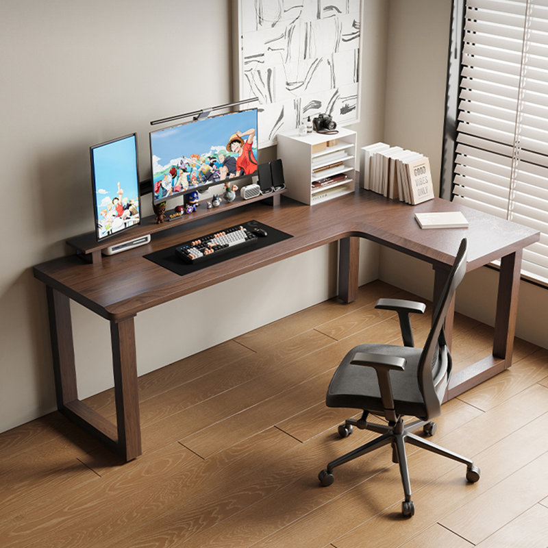 Bureau d'écriture en bois massif de couleur noyer clair, Noyer clair, Retour à droite, H 29,53 po x l 70,87 po x P 39,37 po
