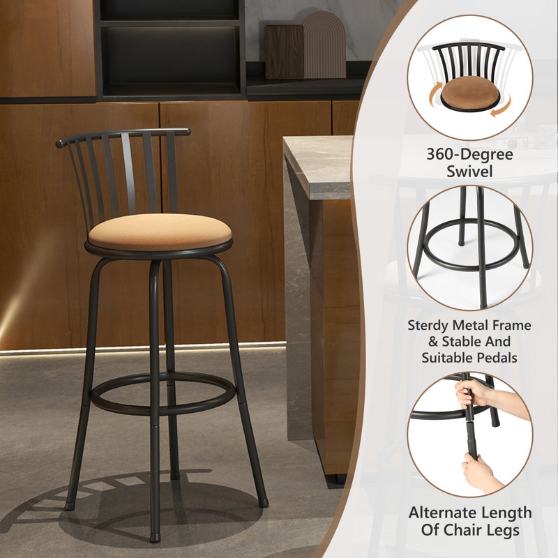 Swivel Counter Stools BarStool Upholstered Seat Includes 24″ & 29″ Legs Adjustable Height for Kitchen Island Bars and office