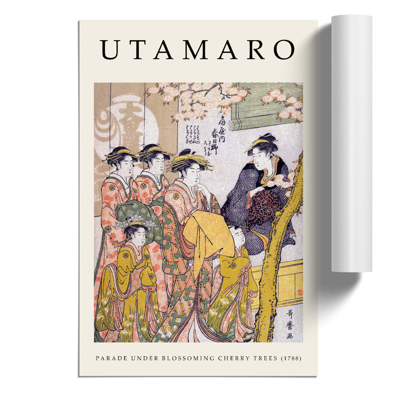 Parade Under Blossoming Cherry Trees by Kitagawa Utamaro - No Frame Print, 59cm H x 42cm W x 0.1cm D