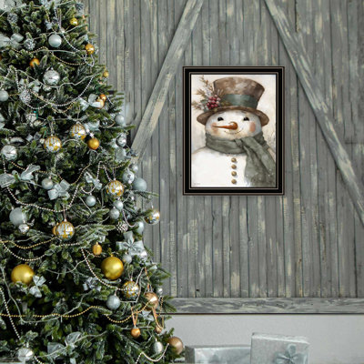 Old World Frosty The Snowman Framed Wall Art, Holiday Home Decor Print For Living Room And Bedroom | Gift Idea