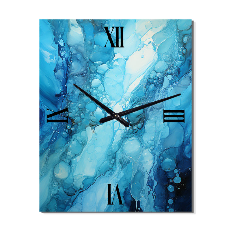 Symphony Blue Drip Paint II - horloge murale surdimensionnée, Très grand
