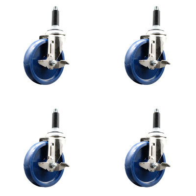 316SS Solid Poly Swivel Expanding Stem Caster Set Brake SCC