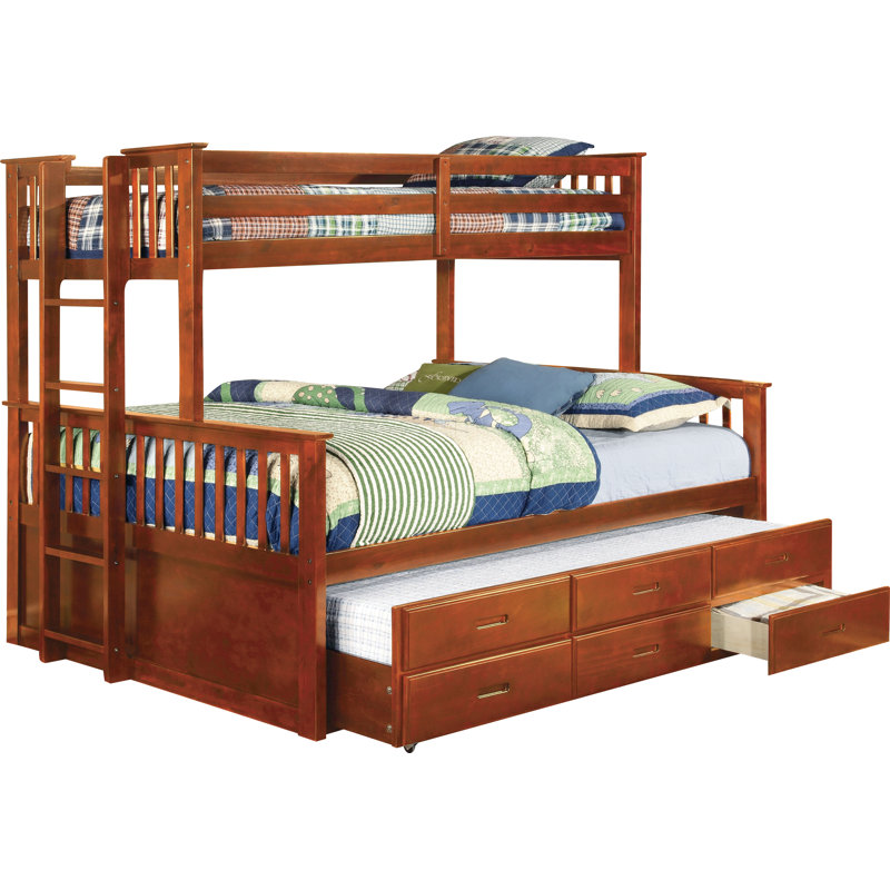 Guilaine Kids Bunk Bed, Oak, Twin XL over Queen Bunk Bed