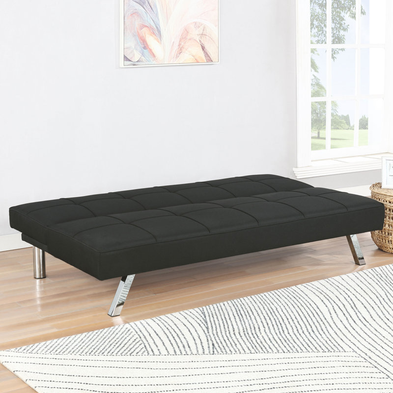Tineshia Upholstered Tufted Convertible Sofa Bed Black, Black Polyester Blend