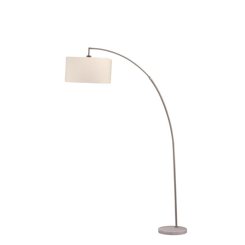 86" Tall Metal Floor Arc Lamp "Allegro", and, Brushed Silver, White