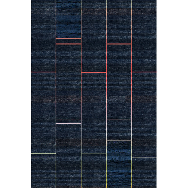 Navy Stripe Pavement Patterned Modern Decorative Rug, Runner 3'3.37" x 6'6.74"