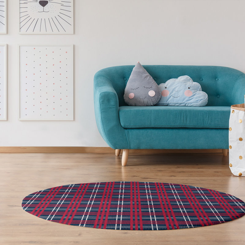 Tapis à carreaux bleu, Rond 5 pi