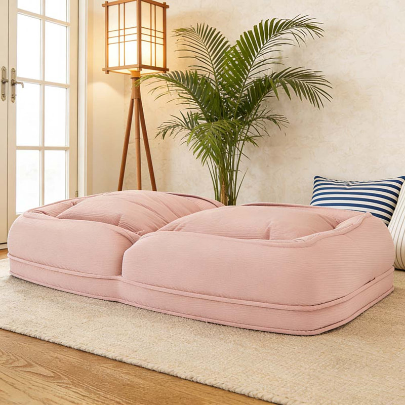 Upholstered Human Dog Bed for Adults and Pets, Foldable Lazy Sofa Bed with 5 Adjustable Position, Includes 2 Soft Pillows