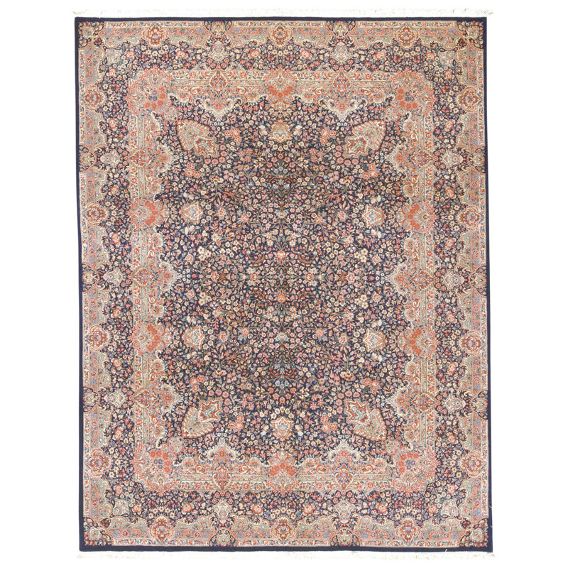 Tapis bleu marine de haute qualité noué à la main