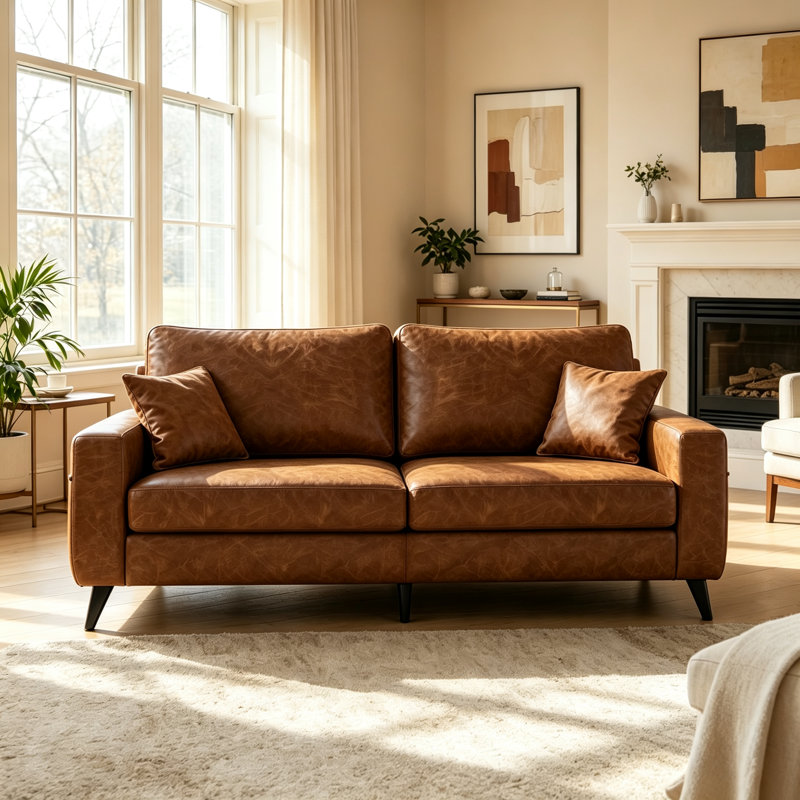 Chione 3 Seater Loveseat, Brown Faux Leather