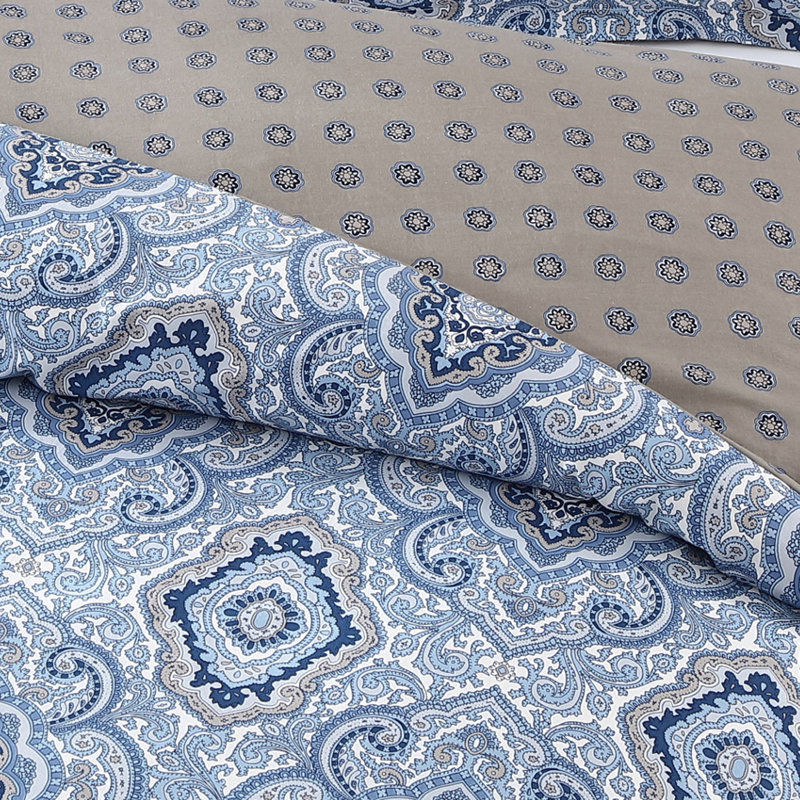 Milan Blue and Gray Cotton Twin Reversible Comforter Set