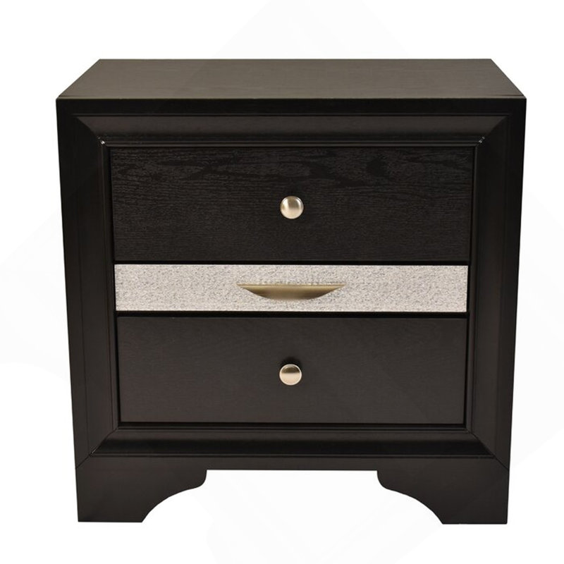 Traditional Style 2 Drawer Nightstand Made With Wood In Black Colour