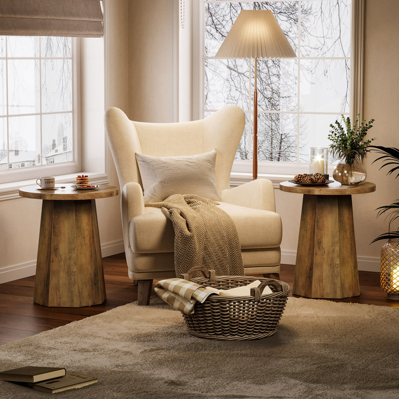 Farmhouse Round End Table with Octagonal Base