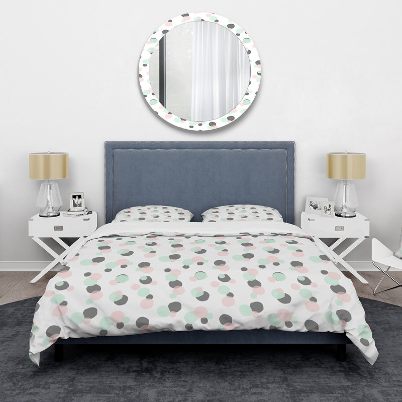 Raeley Circles - Ensemble de housse de couette moderne - Microfibre de polyester, Gris / rose