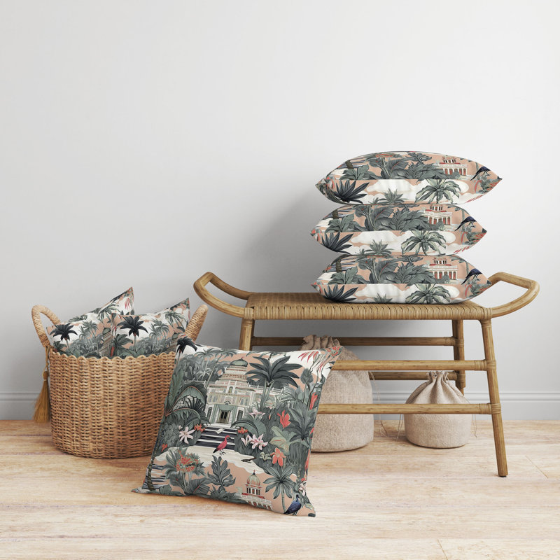 Coussin Divine Foliage, H 18 po x l 18 po, Vert / rose