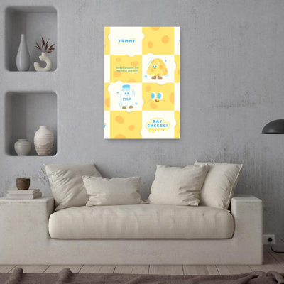 Adorable reproduction d'art mural contemporain fantaisiste à motif de fromage jaune