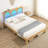 Bed Frame with Natural Rattan Headboard, Platform Bed Frame with Storage Headboard, Mattress Foundation, Noise-Free, No Box Spring Needed-694326960