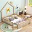 Lit plateforme en bois pleine grandeur avec garde-corps, naturel-735785318