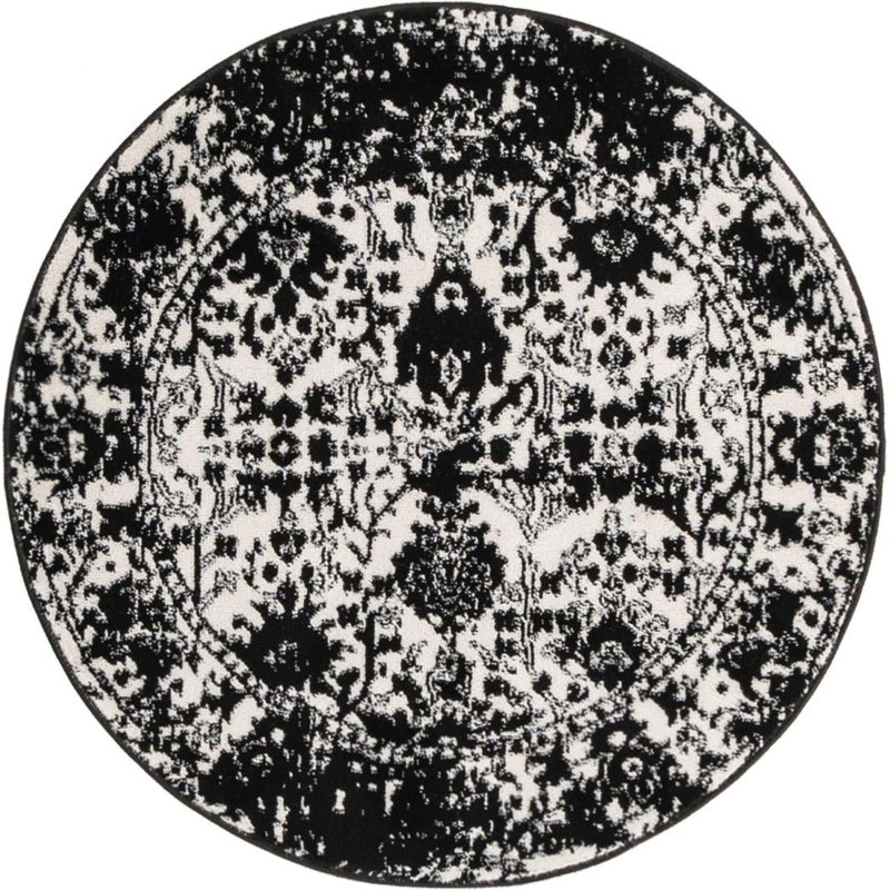 Ortilio Oriental Area Rug, Round 3'1", Black