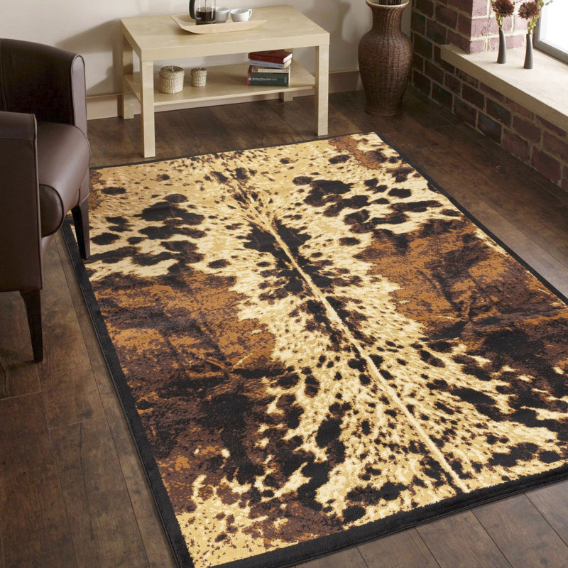 Cowhide Design 2 Ft. 7 In. X 3 Area Rug Black Polypropylene High Traffic Stain & Pet Adaptable 0.39” Pile In Entryways With For Parts Of Home Acceptable
