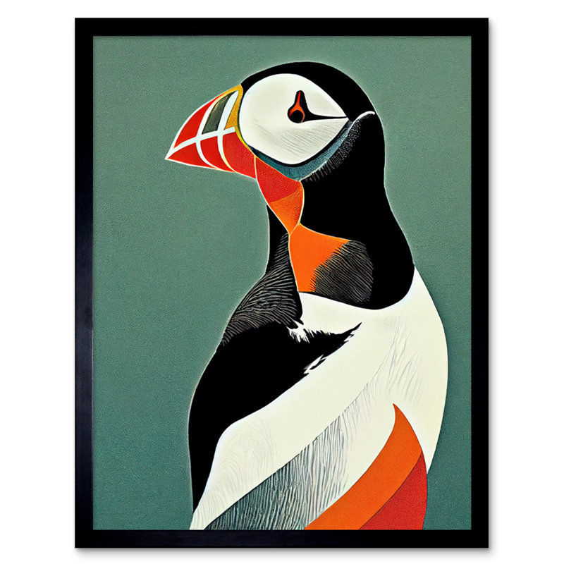 Bright Bold Atlantic Puffin Bird Portrait - Single Picture Frame Print