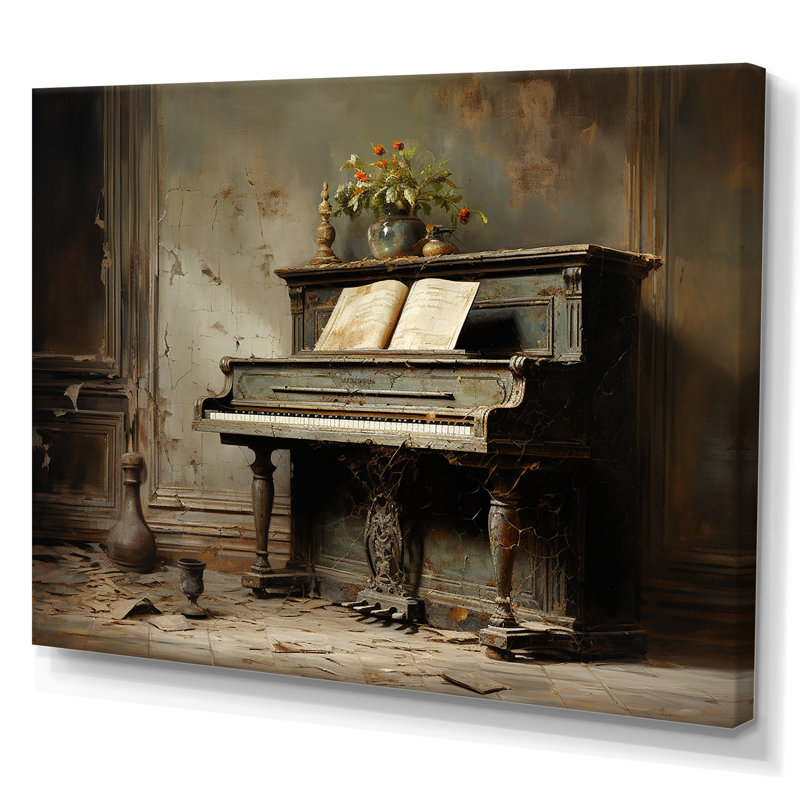 Vintage Piano Keys II Framed Canvas Art in Brown