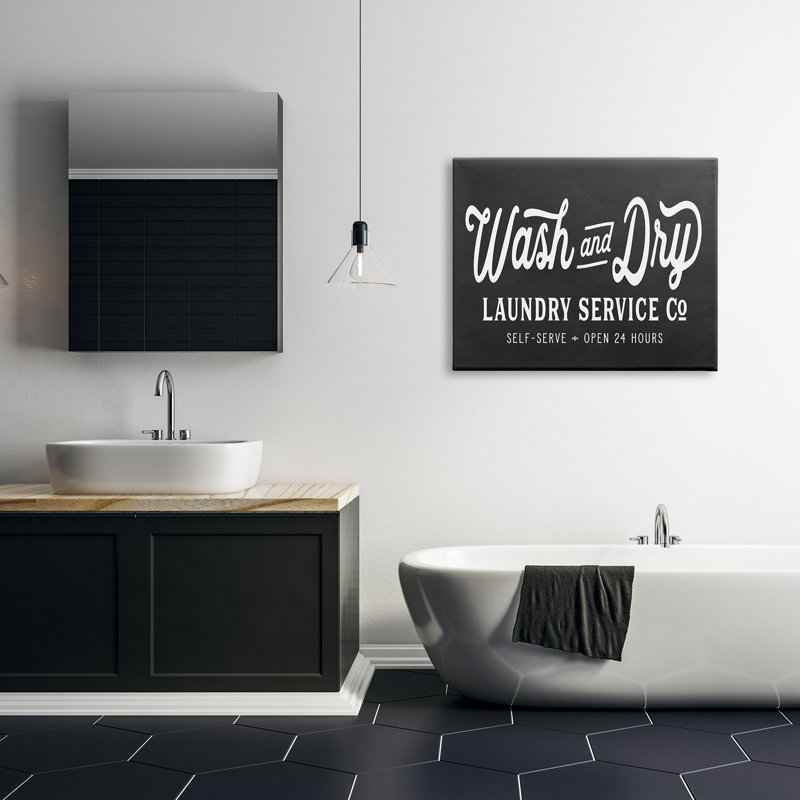 «Wash and Dry Laundry Service Co.», art mural XXL sur toile tendue par typographie et doublure, H 30 po x l 40 po