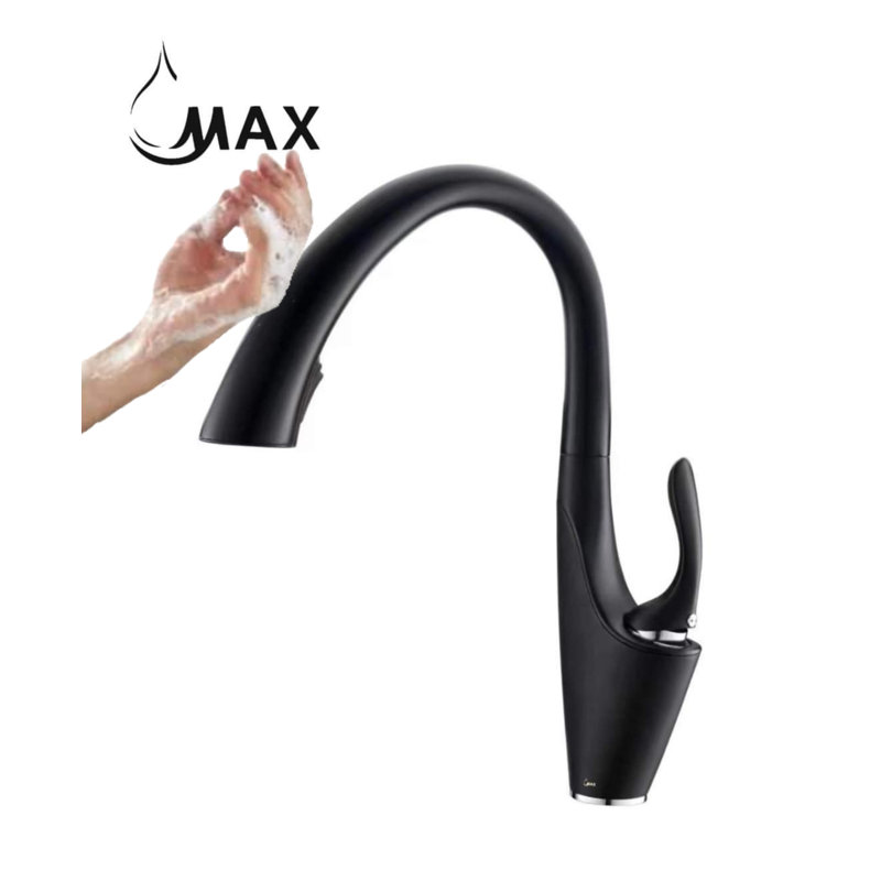 Robinet de cuisine rétractable à poignée simple avec accessoires, Noir