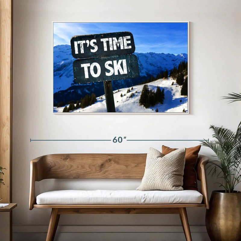 Il est temps de skier, 46 po x 31 po, Cadre flottant blanc