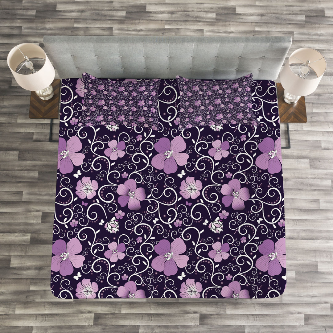 Gestepptes Bettdecken-Set, Blumen-Patterned Entwurf, Blumen, Lila Dark Purple Weiß