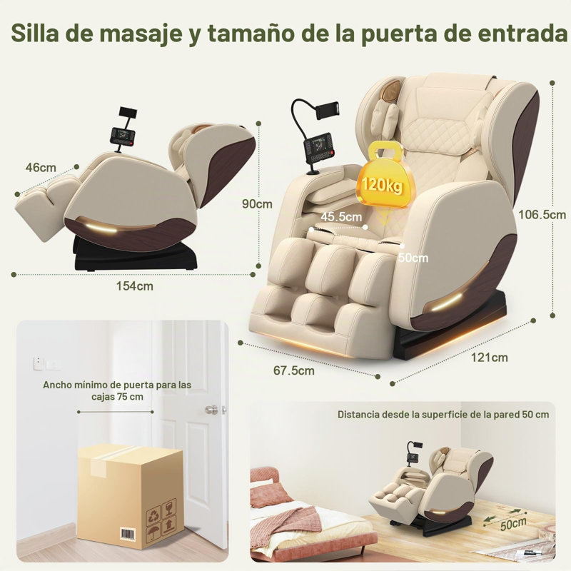 Fauteuil inclinable de massage Zero Gravity, Beige