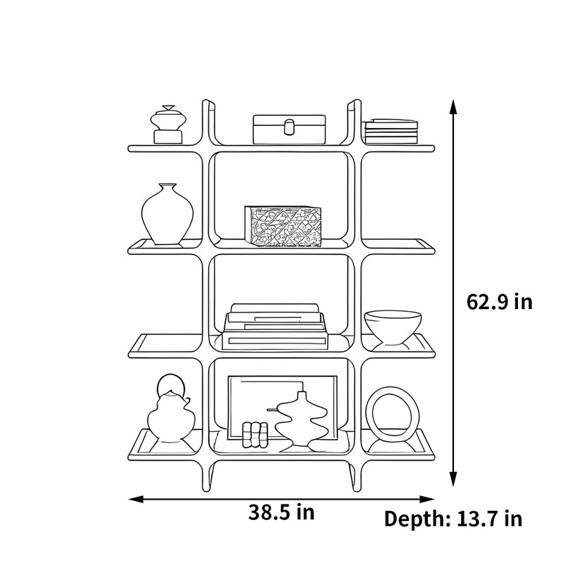 Bibliothèque élégante et élégante, (4 tablettes) H 62,9 po x l 38,5 po x P 13,7 po