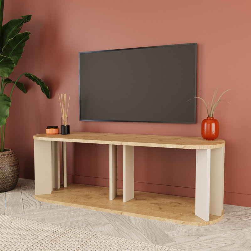 Ursula TV Unit Stand Modern Oak & Light Grey Wooden TV Cabinet with Storage, Compact Media Console for Living Room or Bedroom, Slim Television Stand Furniture, Space Saving 114 cm (Light Grey&Oak)