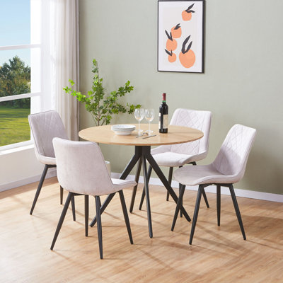 Aspen 5-Piece Casual Dining Set - Large Round Table with 4 Upholstered Diamond Stitch Fabric Chairs