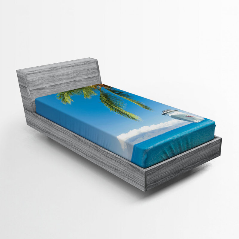 Twin Blue Microfiber Cruise Ship Print Fitted Sheet