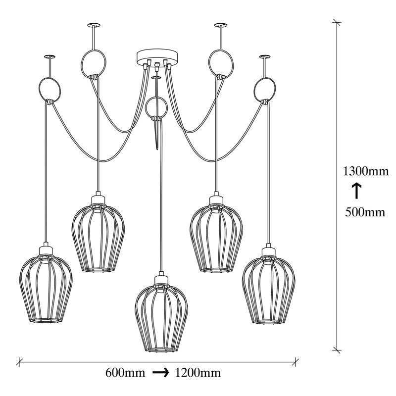 Luminaire suspendu en grappe à 5 lumières