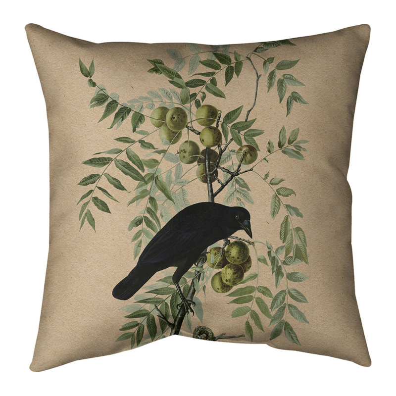 Housse de coussin carrée et insert John James Audubon American Crow, Housse de coussin seulement, Orange, 16 po x 1 po