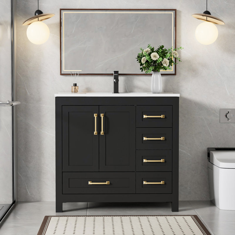 Ensemble de meuble-lavabo simple 36 po avec lavabo, robinet économiseur d'eau et bonde escamotable Sharee
