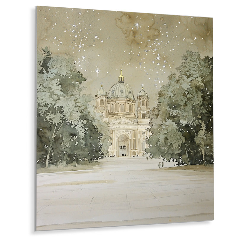 Berlin cathédrale de nuit II - décor mural en métal, paysages urbains, H 32 po x l 24 po