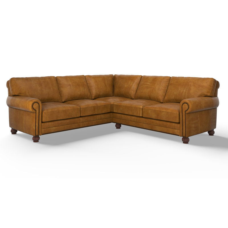 Charleston Deeper and Wider 2x2 100% Full Top Grain Leather Sectional, Legends Almond Genuine Leather