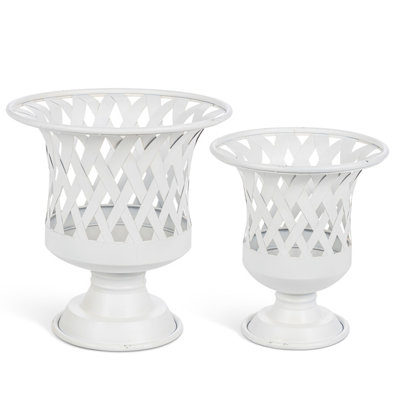 Woven Metal Classic Urn, Antiqued White, Set of 2