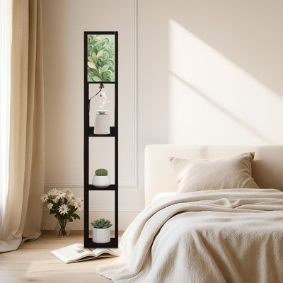 Dimmable LED Standing Floor Lamp Floral Green Beige Leaf Elegant Leaf, MDF Frame Floor Lamp with Remote Control, 3 Color Light, for Living Room Bedroom