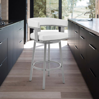 Kellum Swivel Counter and Bar Height Barstool with Arms in Faux Leather Upholstery and Metal Legs